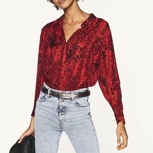 BA&SH Susie Blouse Snake Print Red Large L